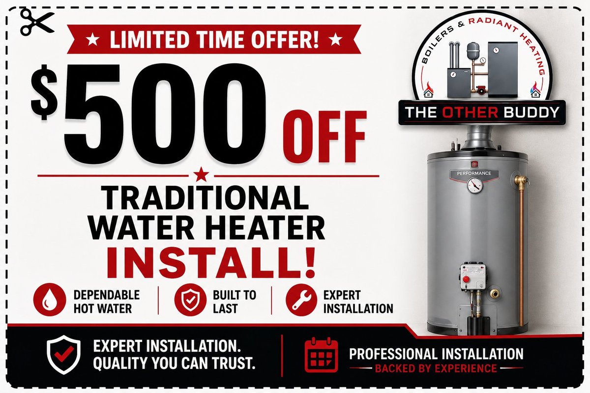 $500 off traditional water heater install — limited time offer
